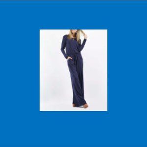 Zenana Premium Ladies Jumpsuit with Pockets - Navy - Large - NWOT